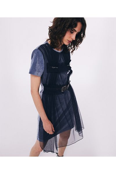 Twist Anthracite Colored Tulle Detailed Dress