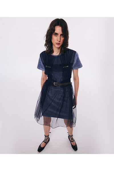 Twist Anthracite Colored Tulle Detailed Dress