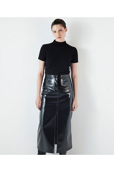 İpekyol Shiny Black Leather Skirt