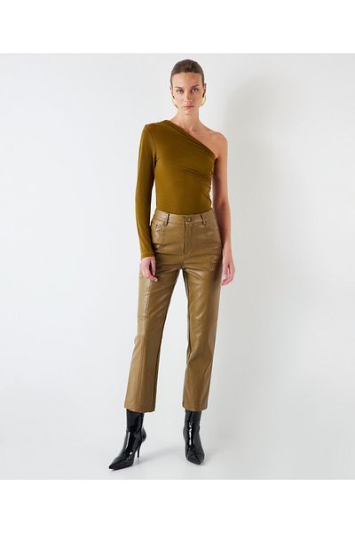 İpekyol Khaki Faux Leather Trousers - Stylish and Comfortable