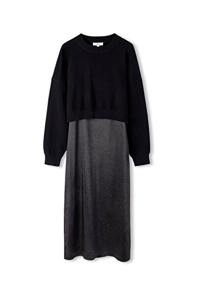 Twist Midi Length Black Dress