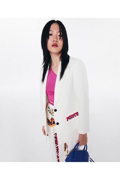 Twist White Woven Blazer Jacket