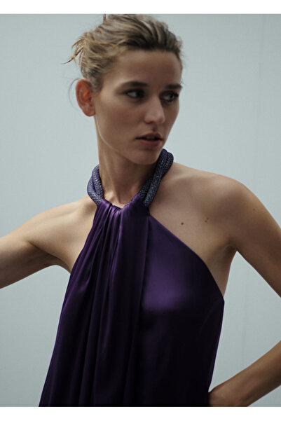 MANGO Woman Fialové dámské šaty - Model57045151