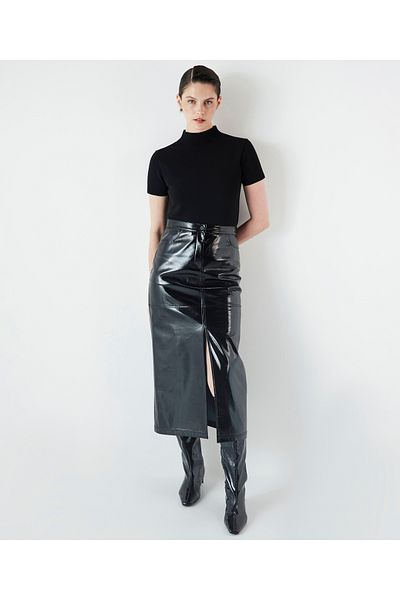 İpekyol Shiny Black Leather Skirt