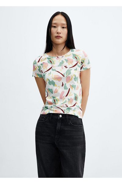 MANGO Woman Patterned t-shirt with logo embroidery