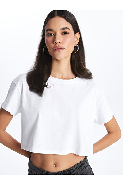 LC Waikiki Crop de damă cu mânecă scurtă, cu decolteu rotund