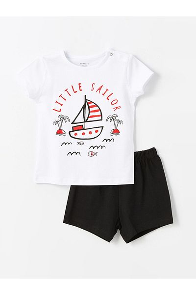 LC Waikiki Crew Neck Printed Short Sleeve Baby Boy Pajamas Set with Shorts