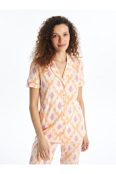 LC Waikiki Patterned Shirt Collar Short Sleeve Women's Pajamas Set