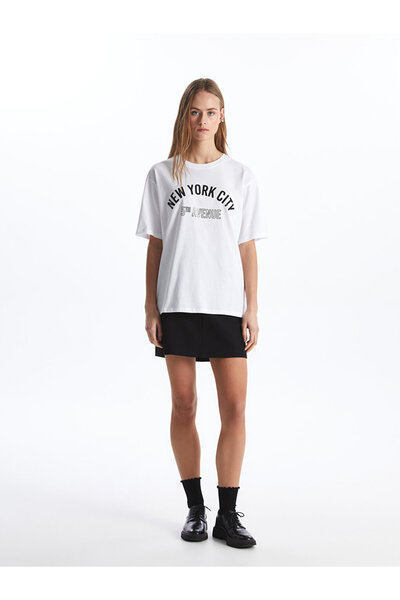 LC Waikiki Crew Neck Printed Short Sleeve Oversize Women's T-Shirt