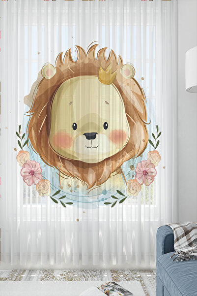 3D ELSE HALI Aslan lı Desenli Dekoratif Çocuk Bebek Odası Tek Kanat Tül Perde