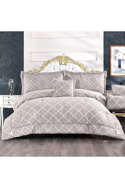 In House Toronto | 6 Pieces Chanel Comforter Set - King - 260x240 cm - 553 - Silver & White