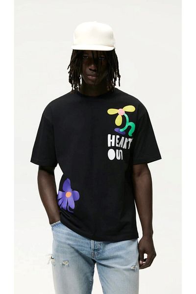 The Champ Clothing Ανδρικό μπλουζάκι Crew Neck Heart's Out με εμπριμέ μαύρο Oversize