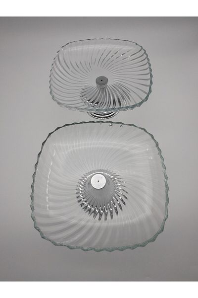 Fiyakalı Ürünler Atölyesi 2-Piece Silver Footed Square Glass Serving Bowl, Wrap, Stuffed, Salad, Fruit, and Cake Stand, Dowry Bowl