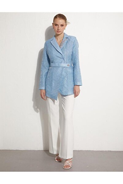 Kayra Blue Jacquard Double Breasted Jacket