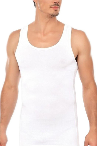 SEDEF YILDIZ Yıldız Men's Thick Strap Cotton Undershirt Set of 4 - White
