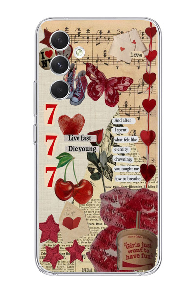 moonset Samsung Galaxy A55 Uyumlu Love Kolaj Tasarımlı Baskılı Şeffaf Telefon...