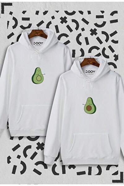 Marjill Σχέδιο Avocado - Couple Lover White Hooded Φούτερ Σετ 2 τεμαχίων