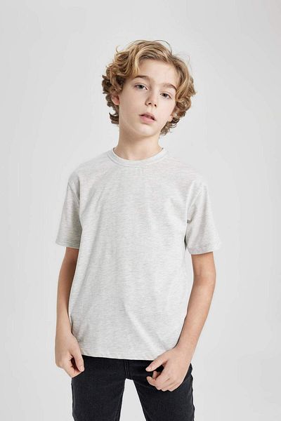 DeFacto Boy's Regular Fit Crew Neck Short Sleeve Cotton Combed T-Shirt