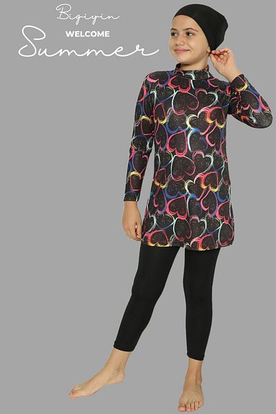 bigiyin Girl's Full Covered Swimsuit Girl's Long Sleeve Swimsuit Tights Swimwear