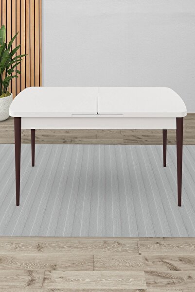 Canisa Beyaz 80x132 Açılabilir Yemek Masası Ceviz Ahşap Ayak
