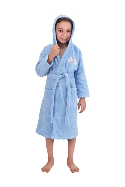 Nurpak Kapşonlu Çocuk Bornozu 3-4 Yaş Mavi