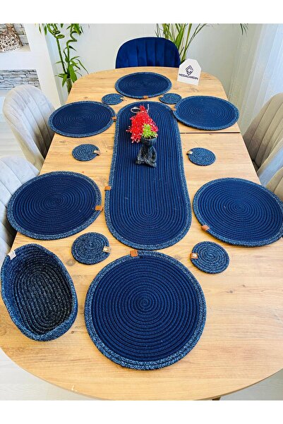 ModaCardin jüt hasır amerikan servis supla  runner sepet ve bardaklık 14 lü