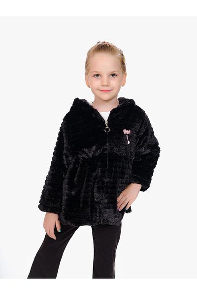 Kamex Black Plush Children's Coat - Striped