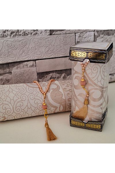 hira tasarım Luxury Taffeta Pearl Prayer Beads and Prayer Rug Set - With Dowry Box, 1 Piece