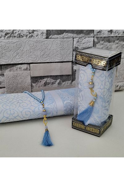 hira tasarım 1 Piece Luxury Taffeta Prayer Rug and Pearl Prayer Beads Mevlid Set - Gift Dowry Boxed