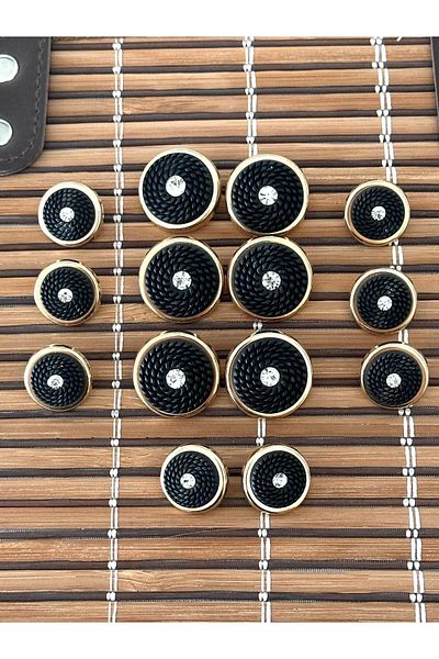 ODDA TASARIM ATÖLYESİ First Quality Blazer Jacket Set with Black Crystal Stones and Gold Feet
