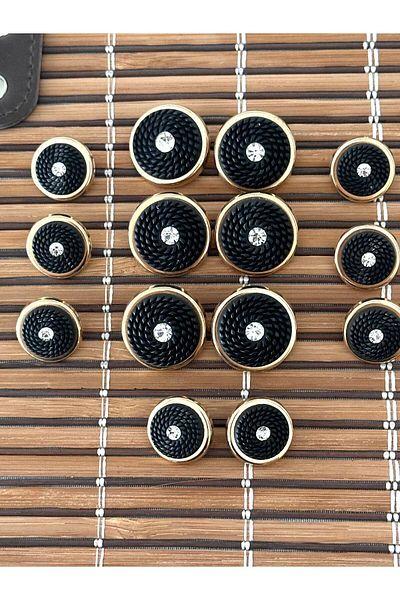 ODDA TASARIM ATÖLYESİ First Quality Blazer Jacket Set with Black Crystal Stones and Gold Feet