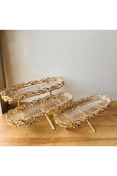 Kardelen Kristal مجموعة عرض تقديمي ذات طبقة واحدة بتصميم خاص مطرز بالنحاس