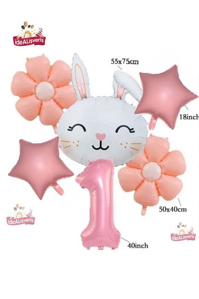 BKMC PARTY Pink Age Foiled Rabbit Head Papaya Balloon Set for Birthday - Ornament