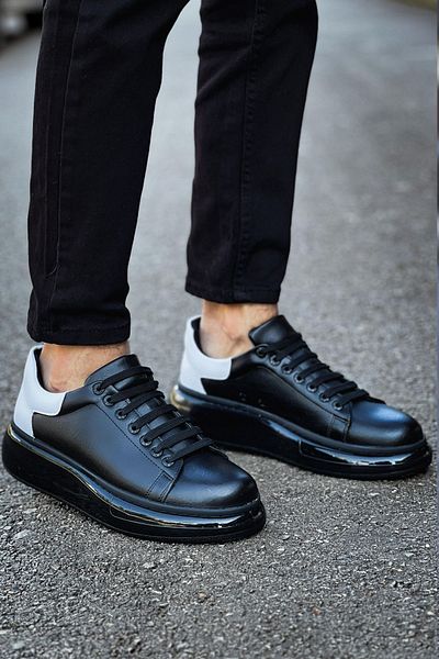 Joy Man Tenis pentru bărbați - J295 Sollıevo, talpă ortopedică, piele casual, CST negru/alb