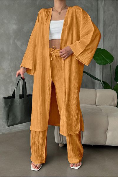 MILANOFOX Long Women's Kimono Set - Linen Crinkle Fabric