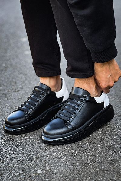 Joy Man Tenis pentru bărbați - J295 Sollıevo, talpă ortopedică, piele casual, CST negru/alb