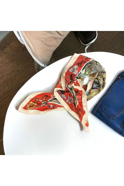 DKGROUP 90x90 cm Square Elegant Patterned 100% Silk Shawl Foulard Bandana - The Meeting of Luxury and Elegance