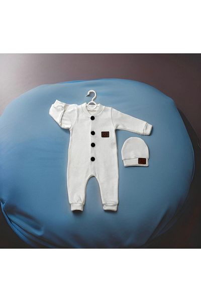 SuAy Baby Baby Girl-Boy Jumpsuit with Ribbed Fabric Buttoned Hat