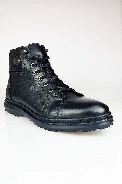LUSIVE Genuine Leather Black Zippered Waterproof Men's Winter Boots