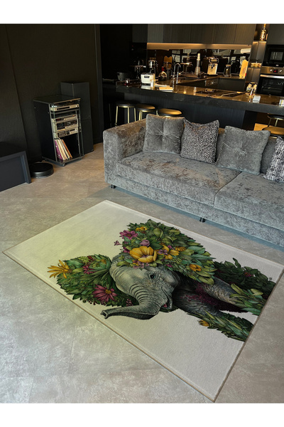 Rugs Modern Halı Soyut Sanatsal Tasarım Çiçekler ve Fil Desenli Modern Dekora...