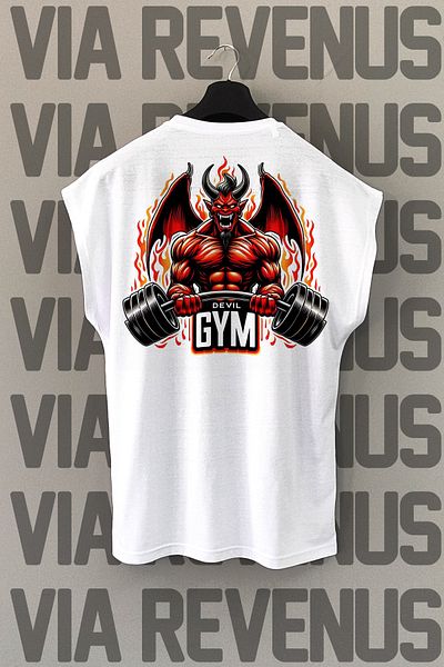 Vordevia Tricou sport alb - imprimeu Gym Devil Back, mâneci zero