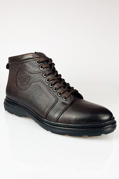 LUSIVE Genuine Leather Brown Zippered Cold-Proof Men's Winter Boots LUAS24AL0019