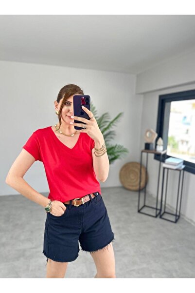 Bleu Petite Tricou Roșu De Damă V-Deck - Model Basic