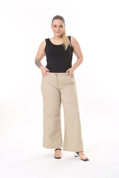 SERRA BÜYÜK BEDEN Wide Leg Gabardine Trousers