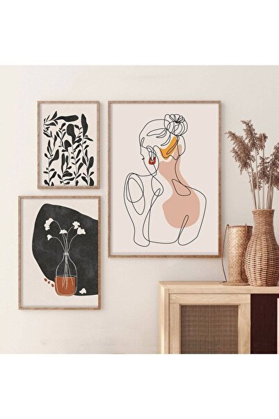 woodhomeworks Tablou decorativ abstract din 3 piese cu ramă din lemn qmmt35