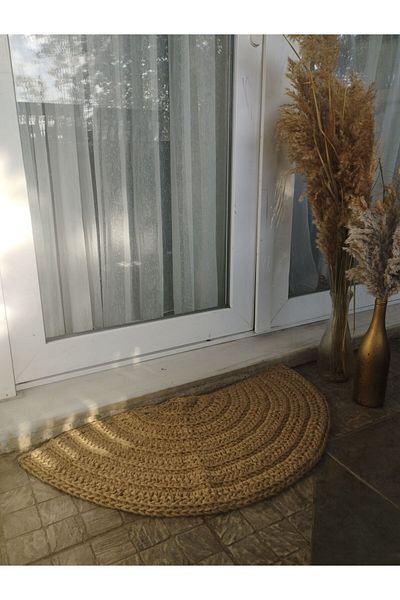 Nympha Scandinavian Style Hand Knitted Door Mat, Threshold Mat, Jute Handmade Rug Bath Mat, Patio