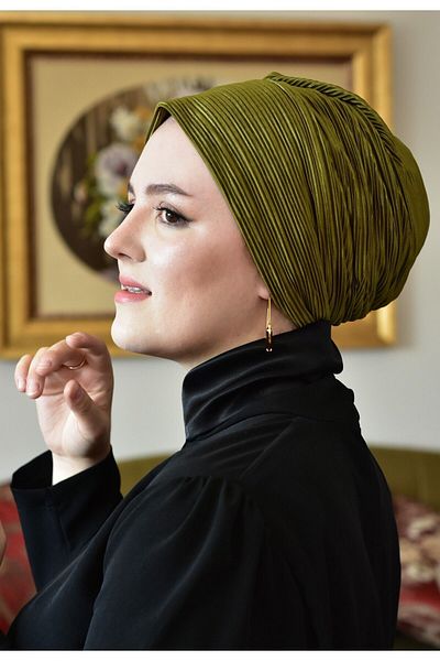 ARTİZİA pleated fabric stylish relax hijab cap, ready wrap, ready turban