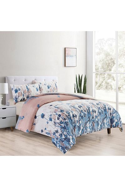 In House Talina | 4 Pieces Summer Comforter Set - King - 260x240 cm - Beige & Dark Blue