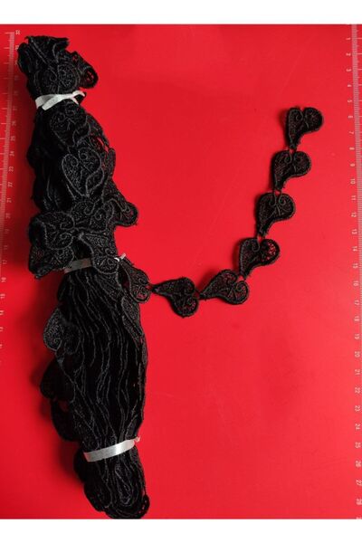 DUAYEN Kalp Şeklinde Güpür Dantel Siyah 1 Metre