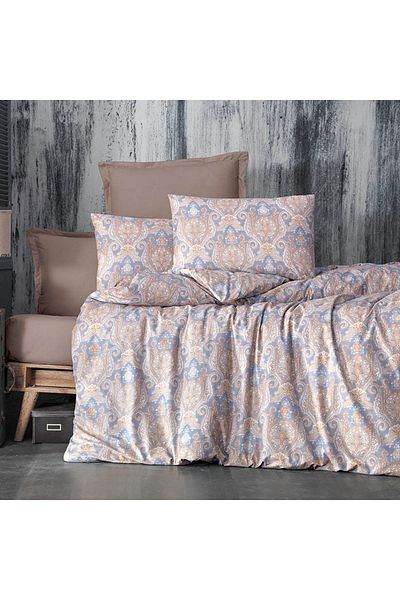 In House Auxerre |  8 Pieces Ranforse Cotton Comforter Set - King - 260x240 cm - 85597 - Beige & Blue
